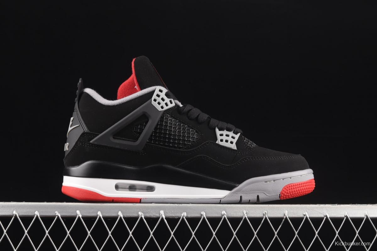 Air Jordan 4 Bred first year engraving new black and red head layer scrub 308497-060