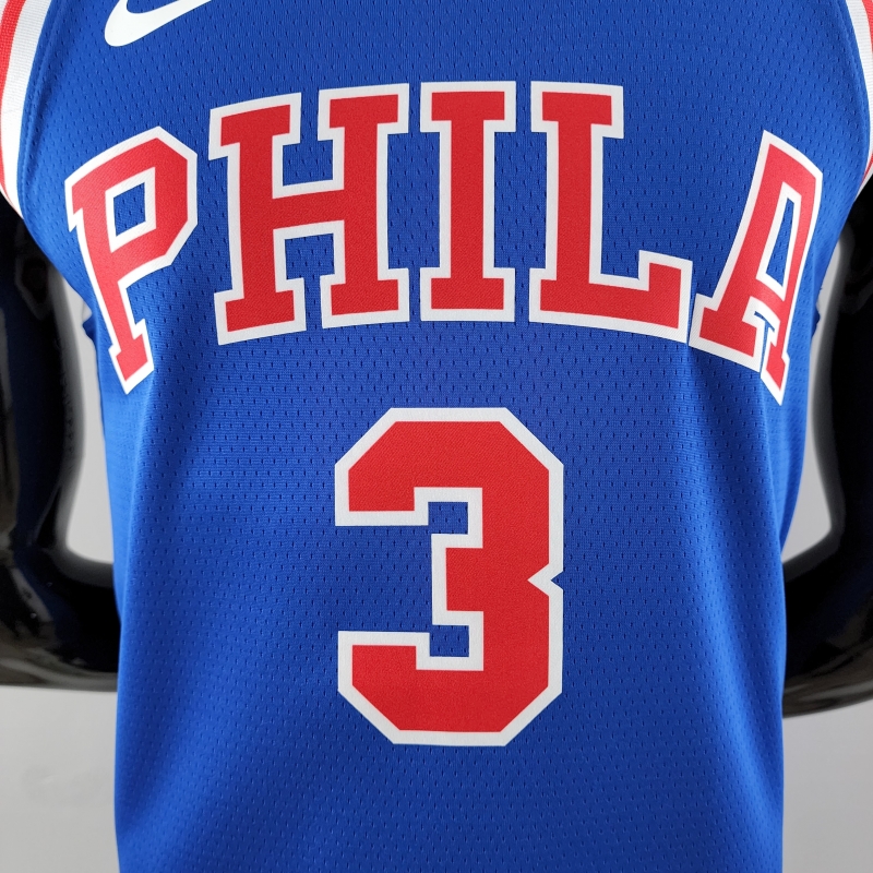 Retro Philadelphia 76ers Iverson #3 Crew Neck Blue NBA Jersey 