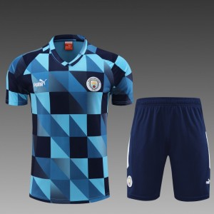 23 24 Manchester City Black Blue Short Sleeve+Shorts