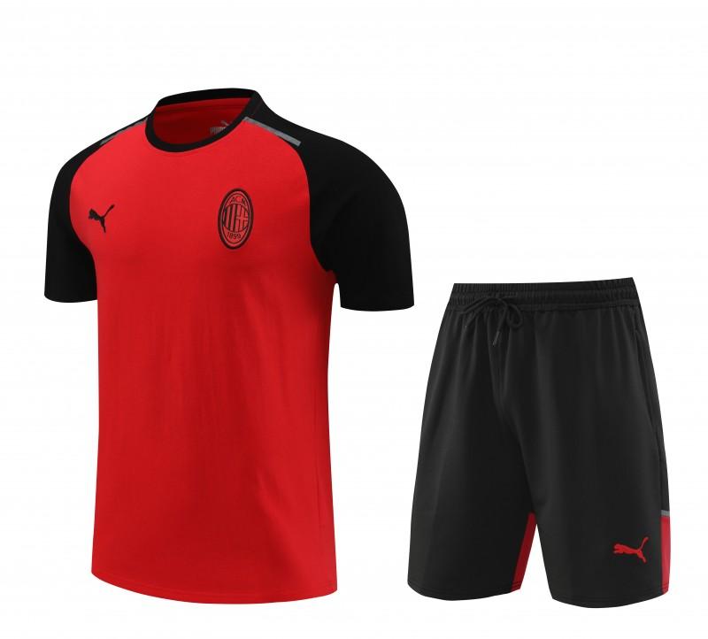 23/24 AC Milan Red/Black Cotton Short Sleeve Jersey+Shorts