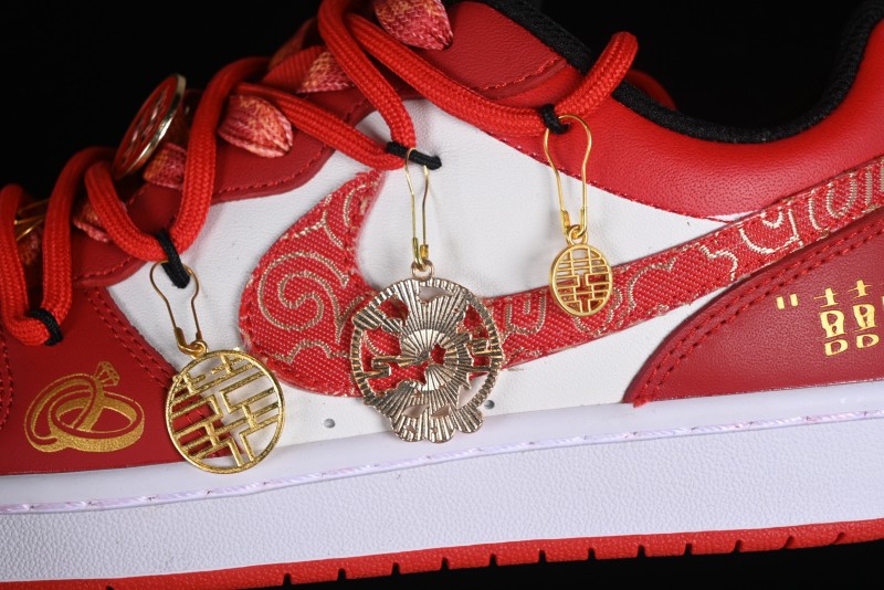 Nike Court Borough Chinese Traditional Style - Happy Marriage Custom Low-Top Skateboarding Shoes Non-Slip and Wear-Resistant - BQ5448-007