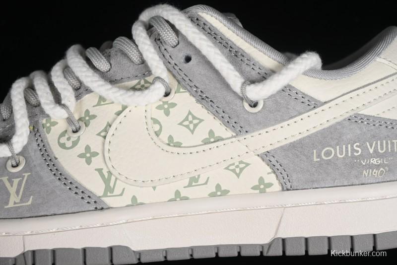 Nike SB Dunk Low LV Collaboration - Beige Grey Strap Pig Suede Anniversary High-End Custom Low-Top Casual Sneakers - SJ2068-237