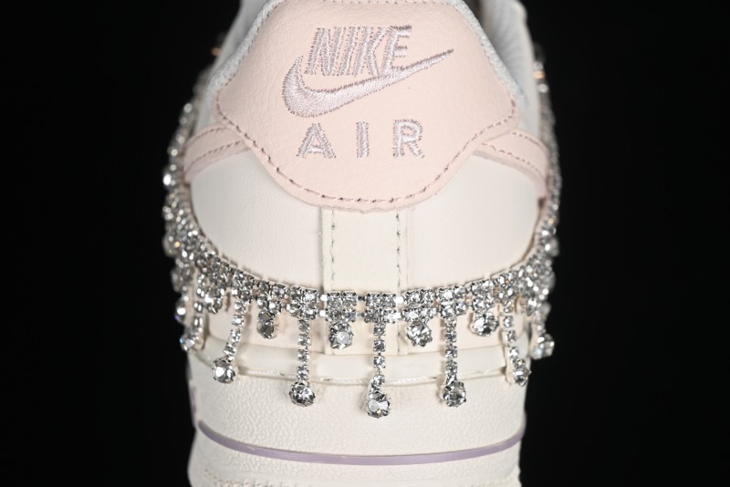 Nike Air Force 1 '07 Low Casual Sneakers in Romantic Pink-Purple with Diamond Chain Accessories - FV1122-333