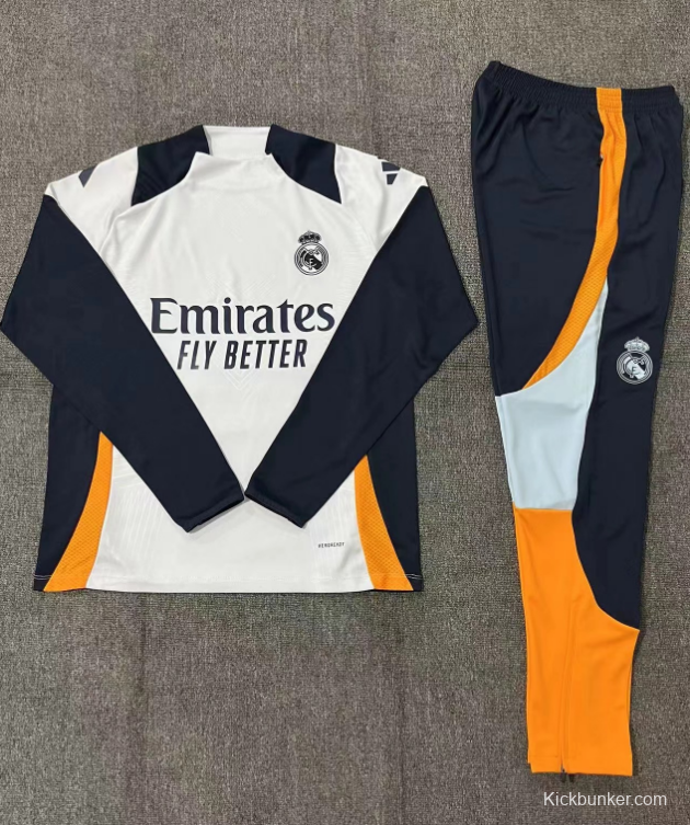 24/25 Kids Real Madrid White/Navy/Orange Half Zipper Jacket+Long Pants