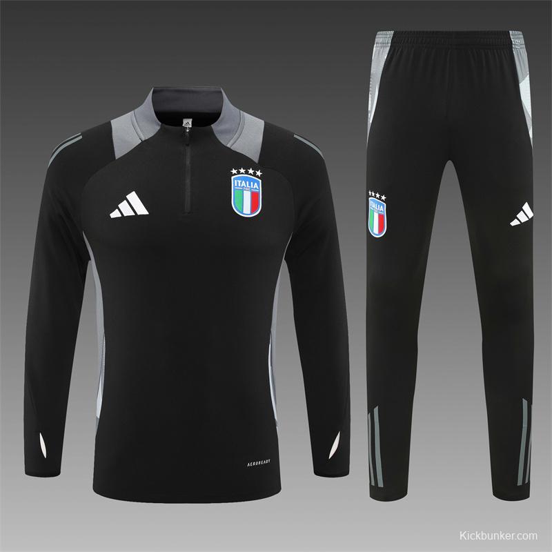 2024 Italy Black Half Zipper Jacket+Long Pants