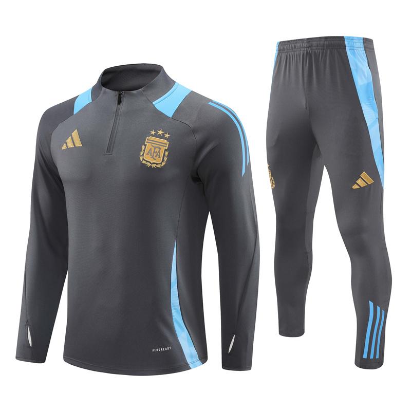 2024 Argentina Grey Half Zipper Jacket+Long Pants