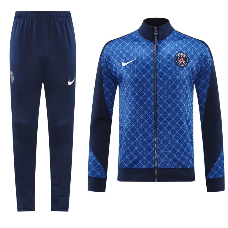 24/25 PSG Blue Grid Pattern Full Zipper Jacket +Long Pants