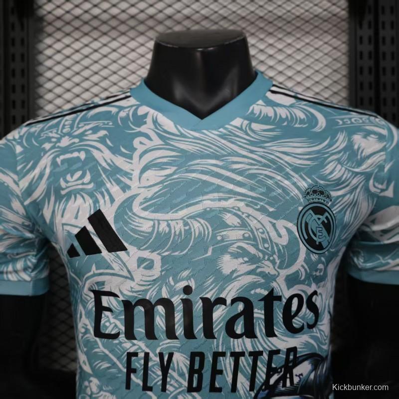 Player Version 25/26 Real Madrid Light Blue with Viking Warrior Pattern Jersey