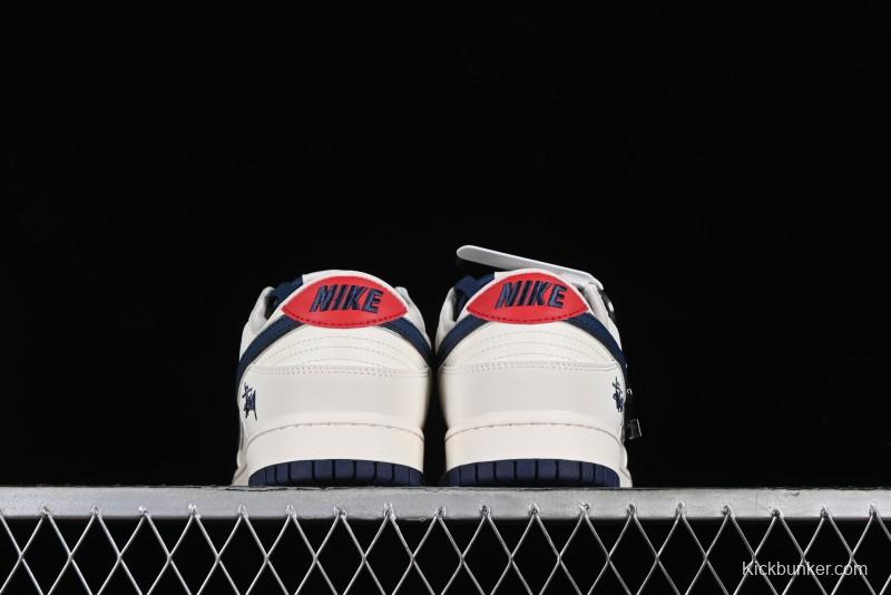 Stussy x Nike SB Dunk Low Anniversary Custom Sneakers with Blue Swoosh - DQ1098-379