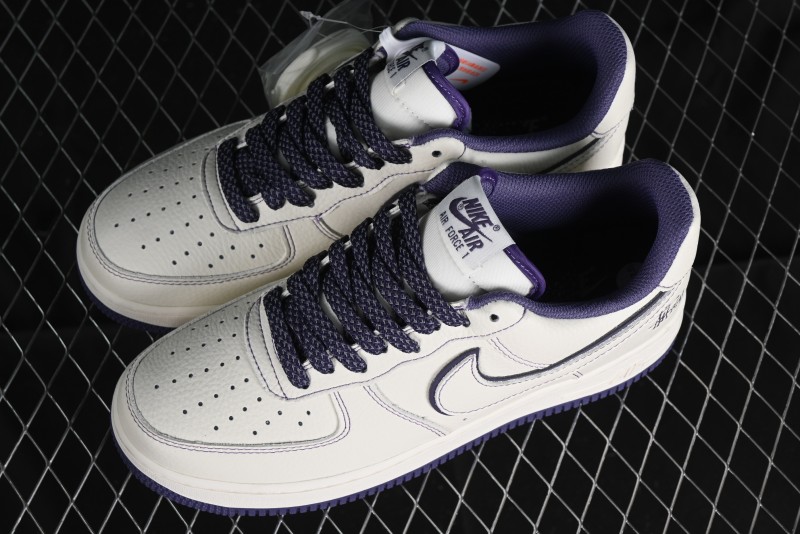 Stussy x Nike Air Force 1 '07 Low Retro Casual Sneakers with Reflective Military Purple - UN1635-222