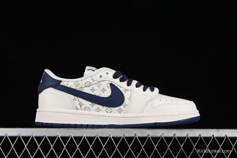 Nike Travis Scott x Fragment Design x Air Jordan 1 Low OG SP AJ1 LV Collaboration Light Blue Violent Bear Low-top Casual Sneakers - SJ2068-100