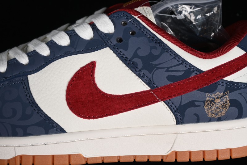 Nike SB Dunk Low Year of the Dragon Limited Edition - Dark Pattern Blue Red Swoosh Anniversary Custom Low-Top Casual Skate Shoes - DQ1098-365