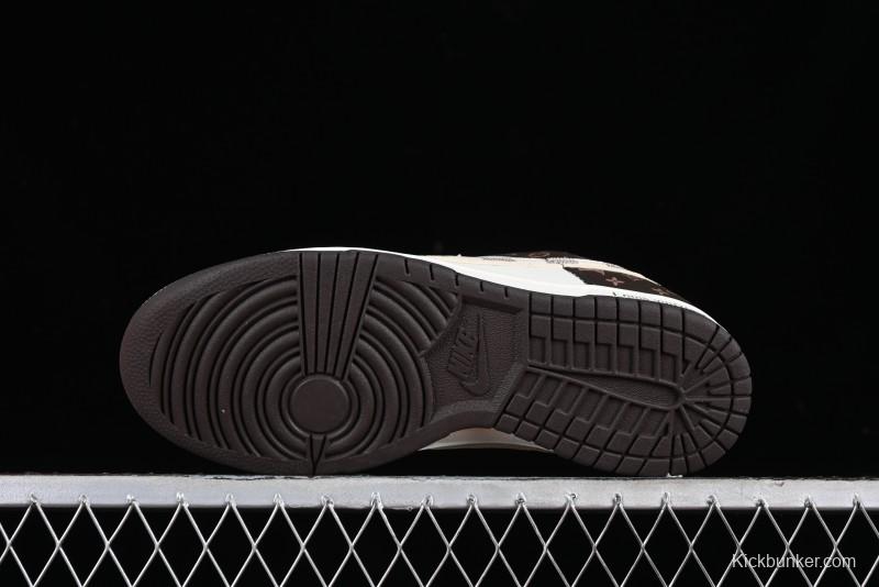 Nike SB Dunk Low LV Collaboration - Checkerboard Brown White Swoosh Anniversary High-End Custom Low-Top Casual Sneakers - SJ2068-253