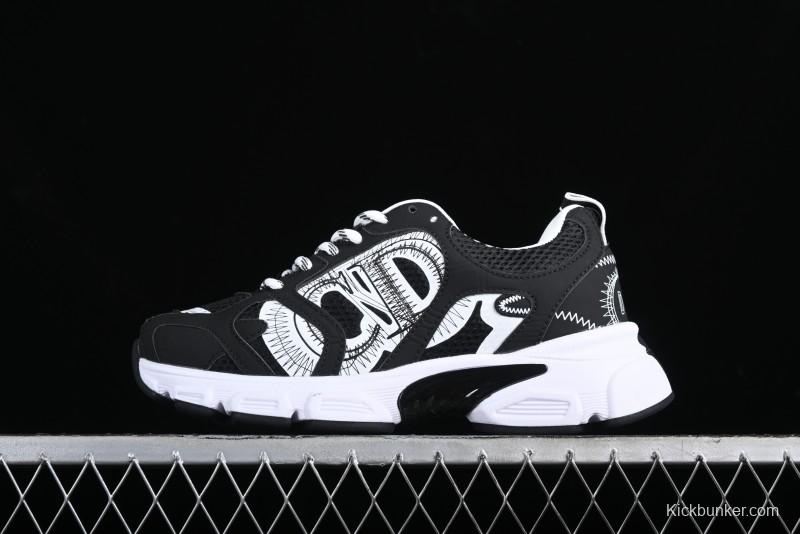 Dior Chrono Round Toe Lace-Up Lifestyle Casual Running Sneakers - 6865 BLACK WHITE