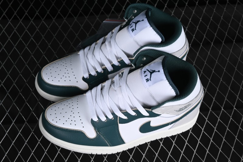Nike Air Jordan 1 Mid Basketball Shoes with Oxidized Green Leather and Perforated Toe - FQ7720-103