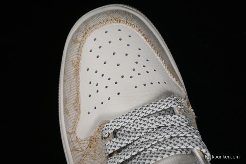 Nike Air Jordan 1 Low LV Collaboration Denim Khaki Customized Casual Sneakers - SJ9950-002