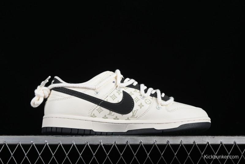 Nike SB Dunk Low LV Collaboration Strap Monogram Beige Black Hook Anniversary High-End Custom Low-Top Casual Skate Shoes - SJ2068-260