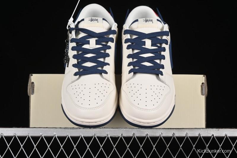 Nike SB Dunk Low Stussy Collaboration - Off White with Big Blue Swoosh Anniversary High-End Custom Low-Top Casual Skate Shoes - XY1688-009