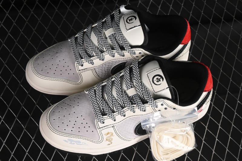 Nike SB Dunk Low Black Wukong Series - Beige Grey Black Swoosh Anniversary Custom Low-Top Casual Skate Shoes - SJ1089-014