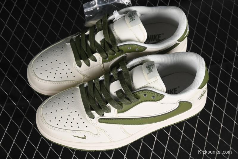 Nike Travis Scott x Fragment Design x Air Jordan 1 Low OG SP AJ1 Retro Sneakers in Sail Military Green - DM6688-602