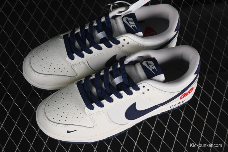 Nike SB Dunk Low Supreme Collaboration - Double Swoosh Beige Navy Anniversary Custom Low-Top Casual Skate Shoes - XX2025-668