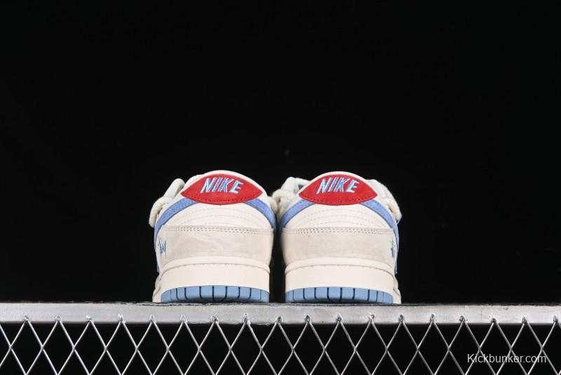 Nike SB Dunk Low Stussy Anniversary Edition Customized Low-Top Casual Skate Shoes with Blue Swoosh - SJ2068-279