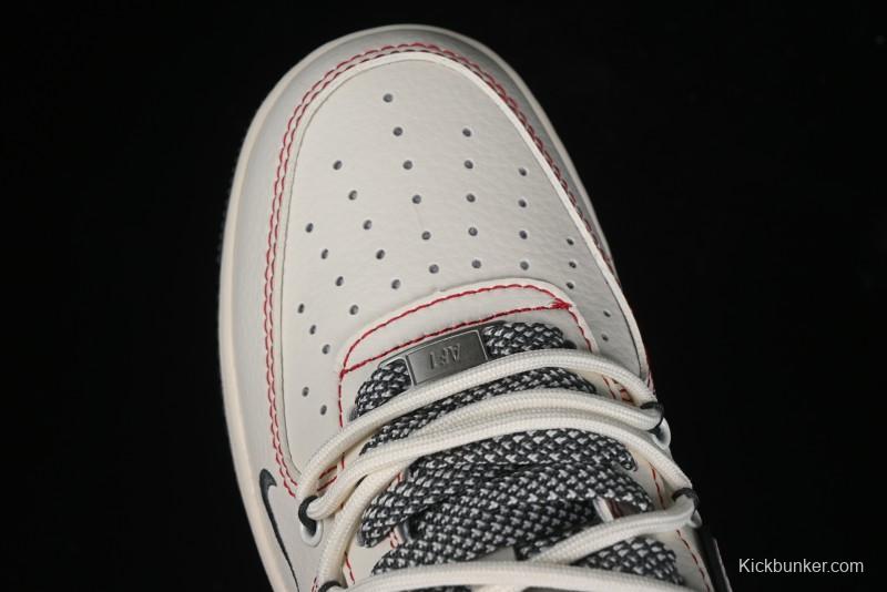Nike Air Force 1 '07 Low Supreme Collaboration - Red Stitch Grey Sole Casual Sneakers - SJ1198-600