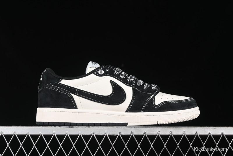 Nike Travis Scott x Fragment Design x Air Jordan 1 Low OG SP AJ1 Supreme Stussy Collaboration - Red Tab Black Warrior Low Top Casual Sneakers - SJ2068-124