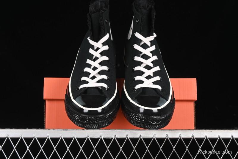 Converse Chuck 1970s High Top Canvas Shoes in Black Lace Punk Style - A10026C