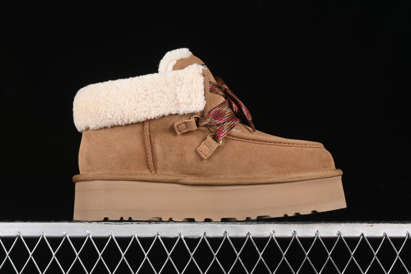 UGG Classic Mini II Fur Lace-Up Platform Short Boots with Treadlite Outsole - 1143954