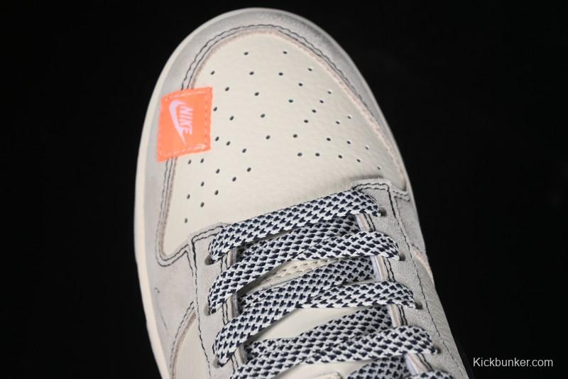 Nike SB Dunk Low Stussy Collaboration - Patchwork Grey White Dark Blue Swoosh Anniversary Custom Low-Top Casual Skate Shoes - MM1089-025