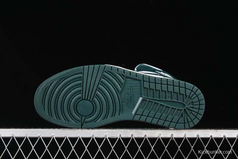 Nike Air Jordan 1 Mid Basketball Shoes in White/Oxidized Green - BQ6472-133