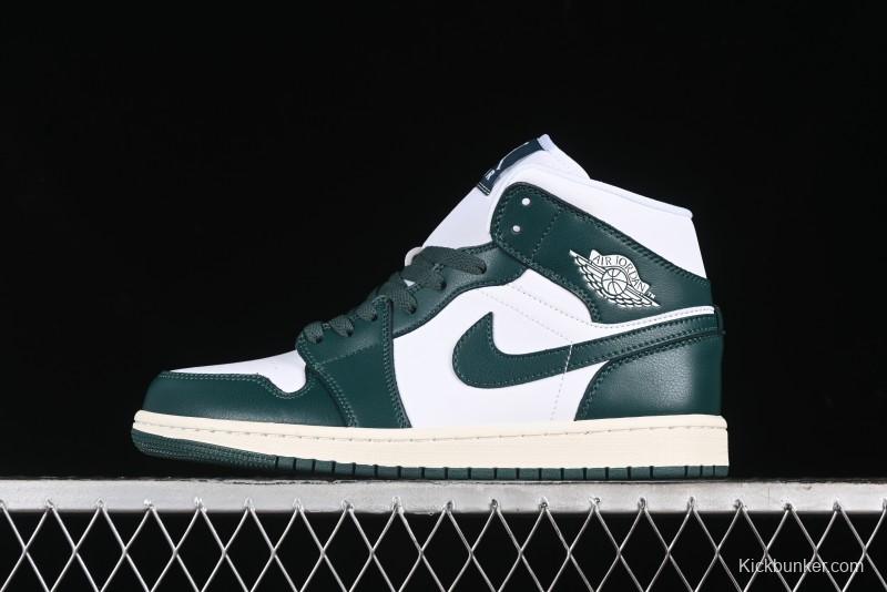 Nike Air Jordan 1 Mid Basketball Shoes in White/Oxidized Green - BQ6472-133