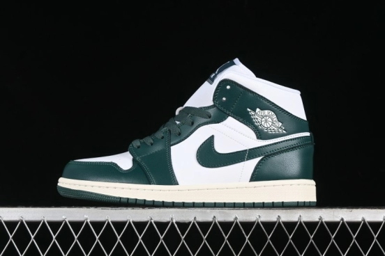 Nike Air Jordan 1 Mid Basketball Shoes in White/Oxidized Green - BQ6472-133