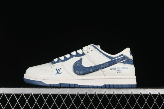 Nike SB Dunk Low LV Collaboration - Light Blue Denim Hook Anniversary High-End Custom Low-Top Casual Skate Shoes - JH8310-955