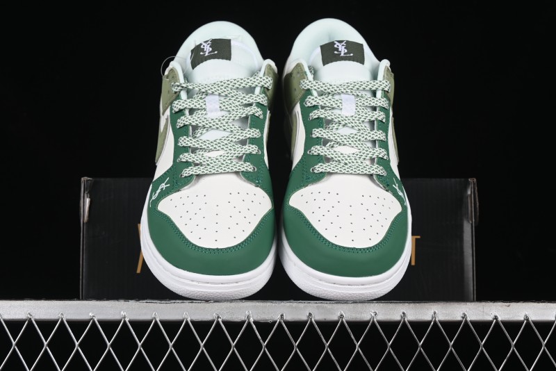Nike SB Dunk Low Saint Laurent Series - White Green Swoosh Anniversary High-End Custom Low-Top Casual Sneakers - GF2409-170