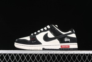 Nike SB Dunk Low Stussy Collaboration - Embroidered Black Swoosh Anniversary Custom Low-Top Casual Sneakers - MM1089-034