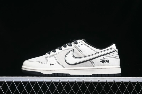 Nike SB Dunk Low Stussy Collaboration - Beige Black Line High-End Custom Low-Top Casual Skate Shoes - BB7518-008