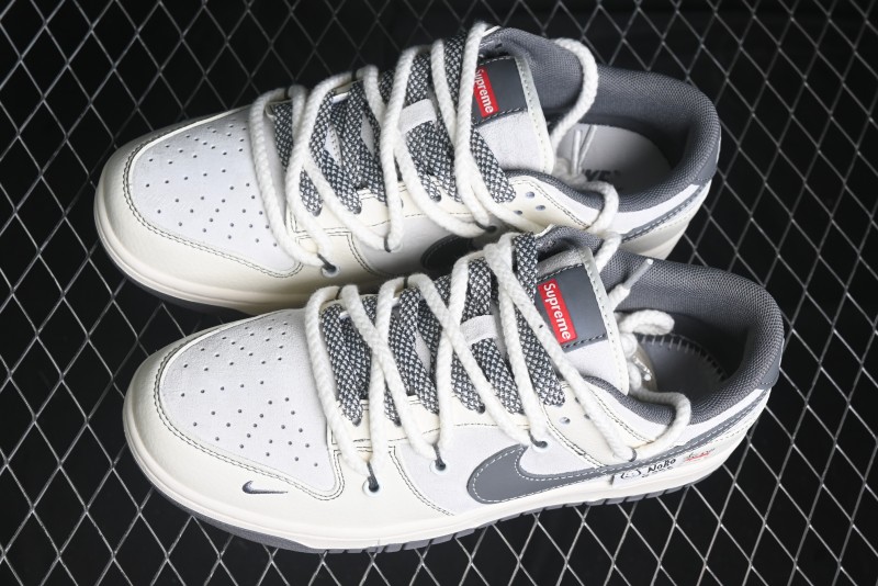 Nike SB Dunk Low Supreme x Stone Island Triple Collaboration - Strap Patch Gray Hook Anniversary High-End Custom Low-Top Casual Skate Shoes - YX5066-203