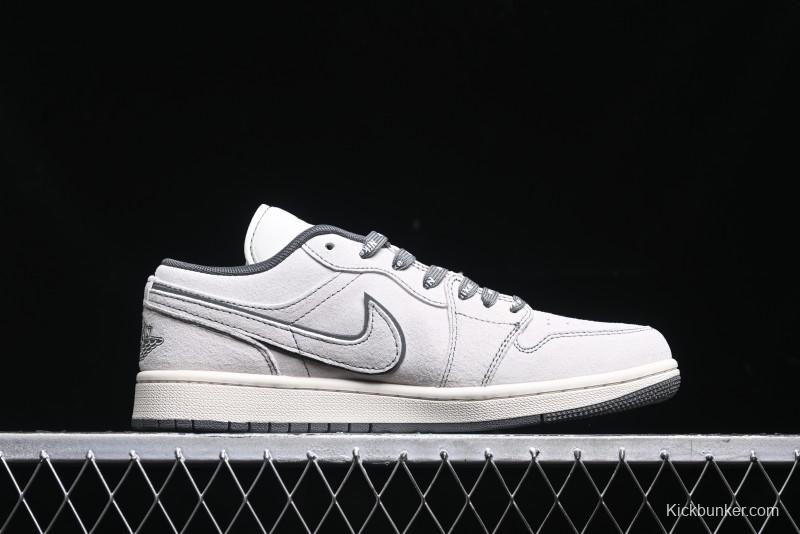 Nike Air Jordan 1 Low AJ1 Stussy Collaboration - Premium Customized Pigskin Grey Line Retro Basketball Shoes - DM9188-005