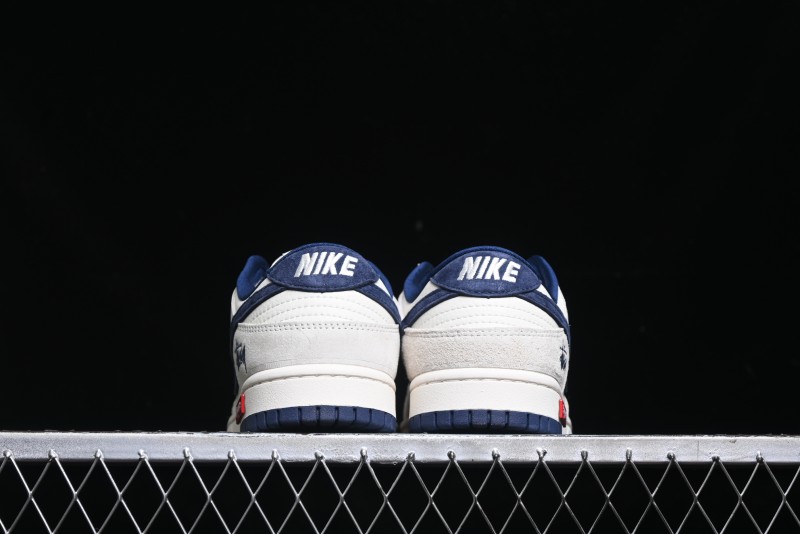 Nike SB Dunk Low Supreme x Stussy Triple Collaboration - Off White Navy Swoosh Anniversary High-End Custom Low-Top Casual Skate Shoes - SJ2068-271