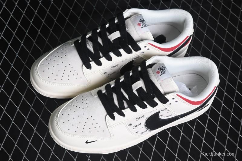 Nike SB Dunk Low Stussy Collaboration - Beige Black Swoosh Silver Edge Anniversary High-End Custom Low-Top Casual Sneakers - XX3168-306