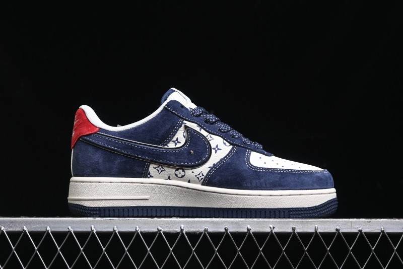 Nike Air Force 1 '07 Low Stussy Collaboration - Navy Red Print Casual Sneakers - XZ6188-350