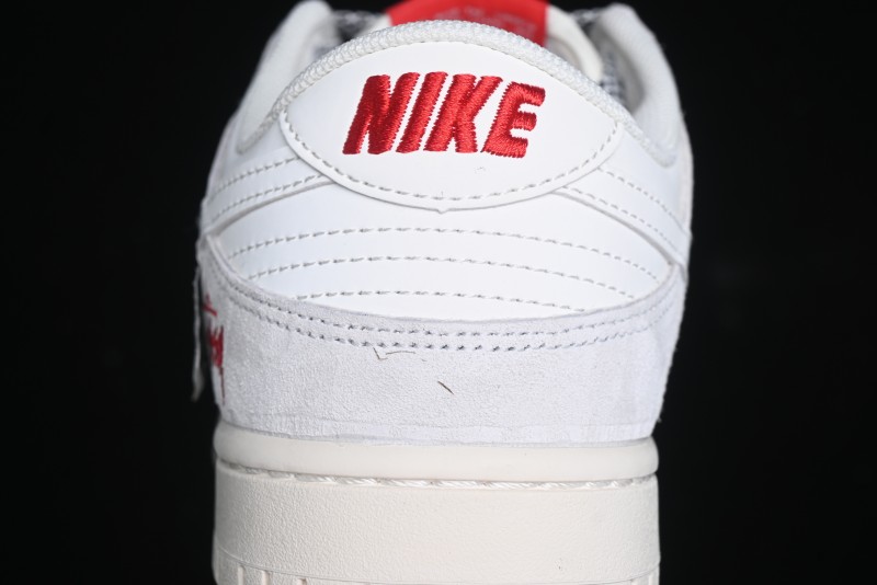 Nike SB Dunk Low Stussy Collaboration - Patchwork Grey White Swoosh Anniversary Custom Low-Top Casual Sneakers - YX5066-218