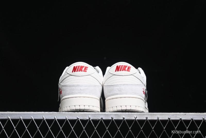 Nike SB Dunk Low Stussy Collaboration - Patchwork Grey White Swoosh Anniversary Custom Low-Top Casual Sneakers - YX5066-218