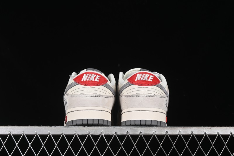Nike SB Dunk Low Stussy Collaboration - Embroidered Grey Swoosh Anniversary Custom Low-Top Casual Sneakers - MM1089-033