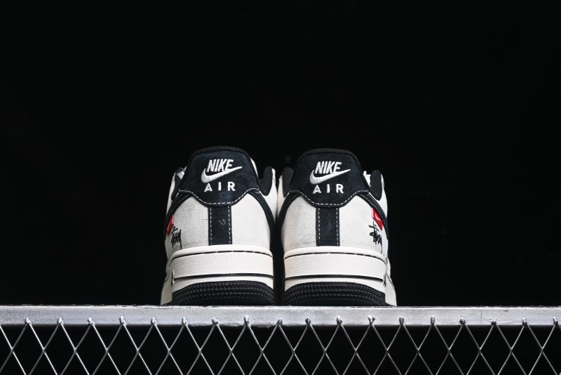 Nike Air Force 1 '07 Low Stussy Collaboration - AF1 Light Grey Red Tag Low-Top Casual Sneakers SJ6698-009