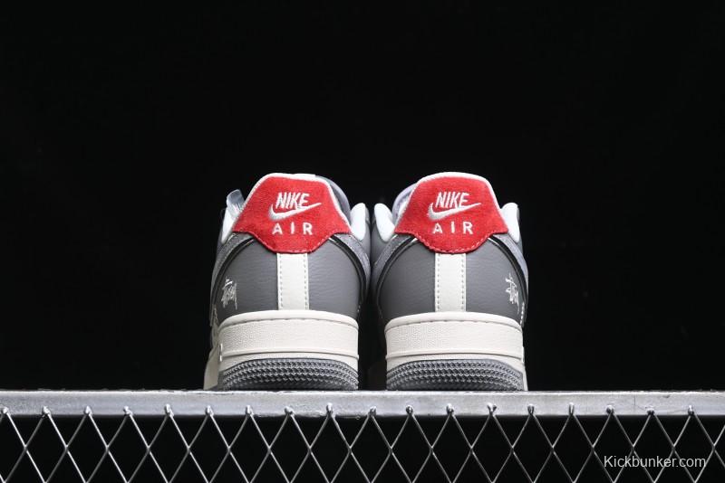 Nike Air Force 1 '07 Low Stussy Collaboration - Beige Grey Red Print Casual Sneakers - XZ6188-338