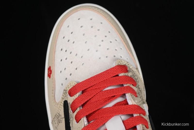 Nike Travis Scott x Fragment Design x Air Jordan 1 Low OG SP AJ1 Snake Year Limited Red Brown Black Swoosh Low Top Casual Sneakers - DM7866-077