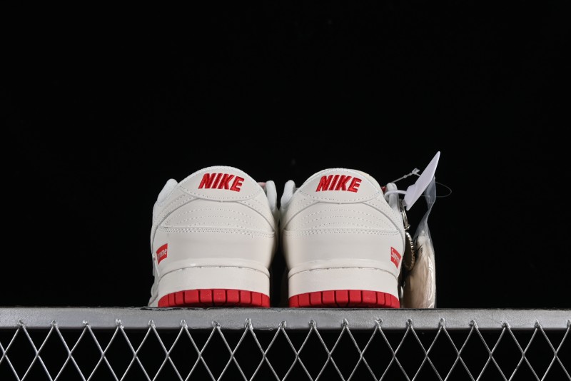 Supreme x Nike SB Dunk Low Anniversary Custom White Red Colorway Low-Top Casual Skate Shoes - BB8657-107